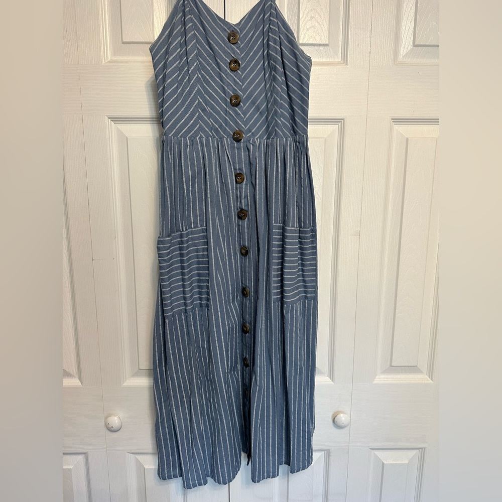 Japana Linen Dress - Large - Blue With White Stripes